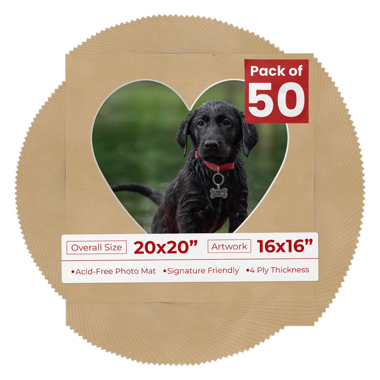 Beige Suede Mat Board for 20x20 Frames - Heart Opening for 16x16 Photos